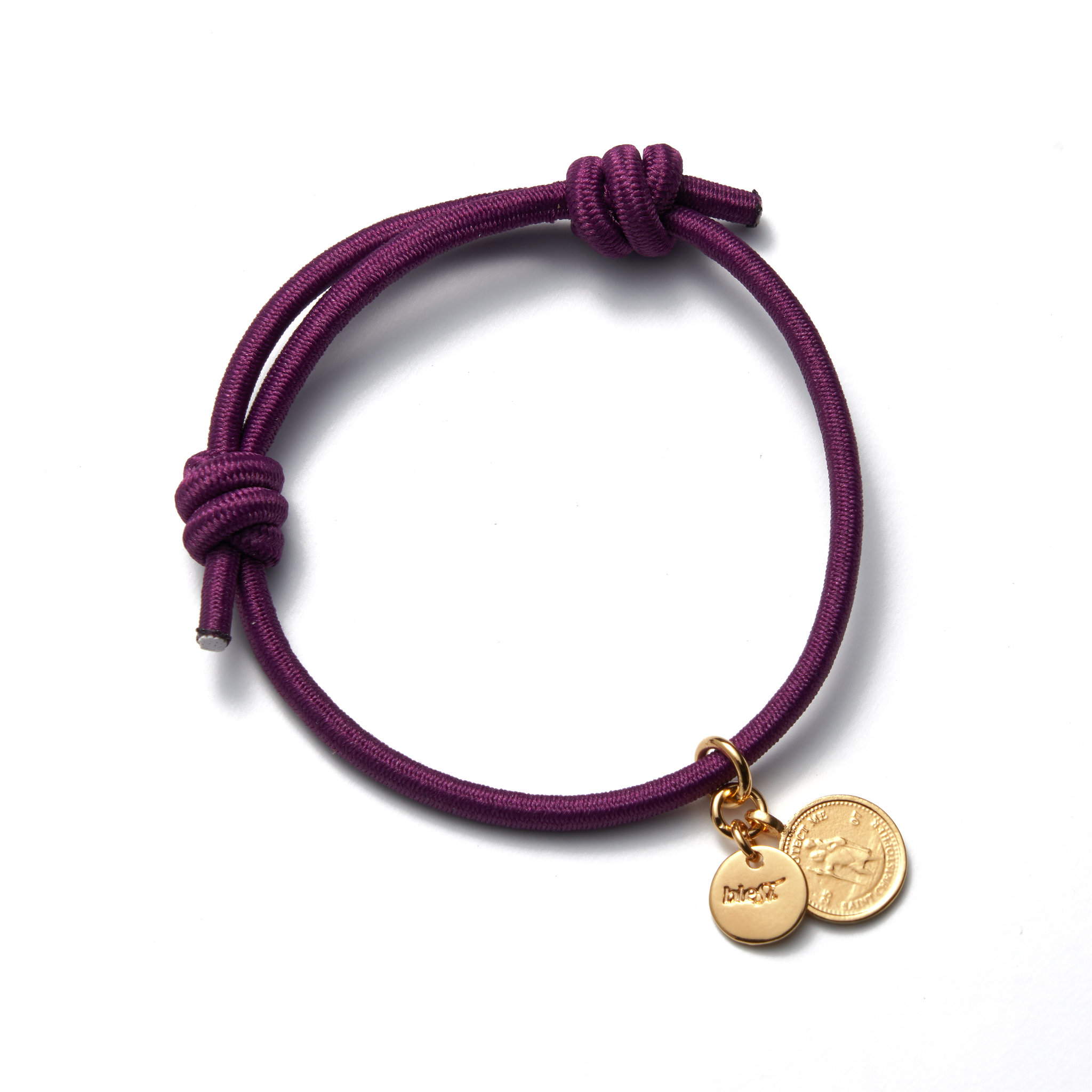 Blest. Knot Bracelet Plum Purple with Gold Medallion