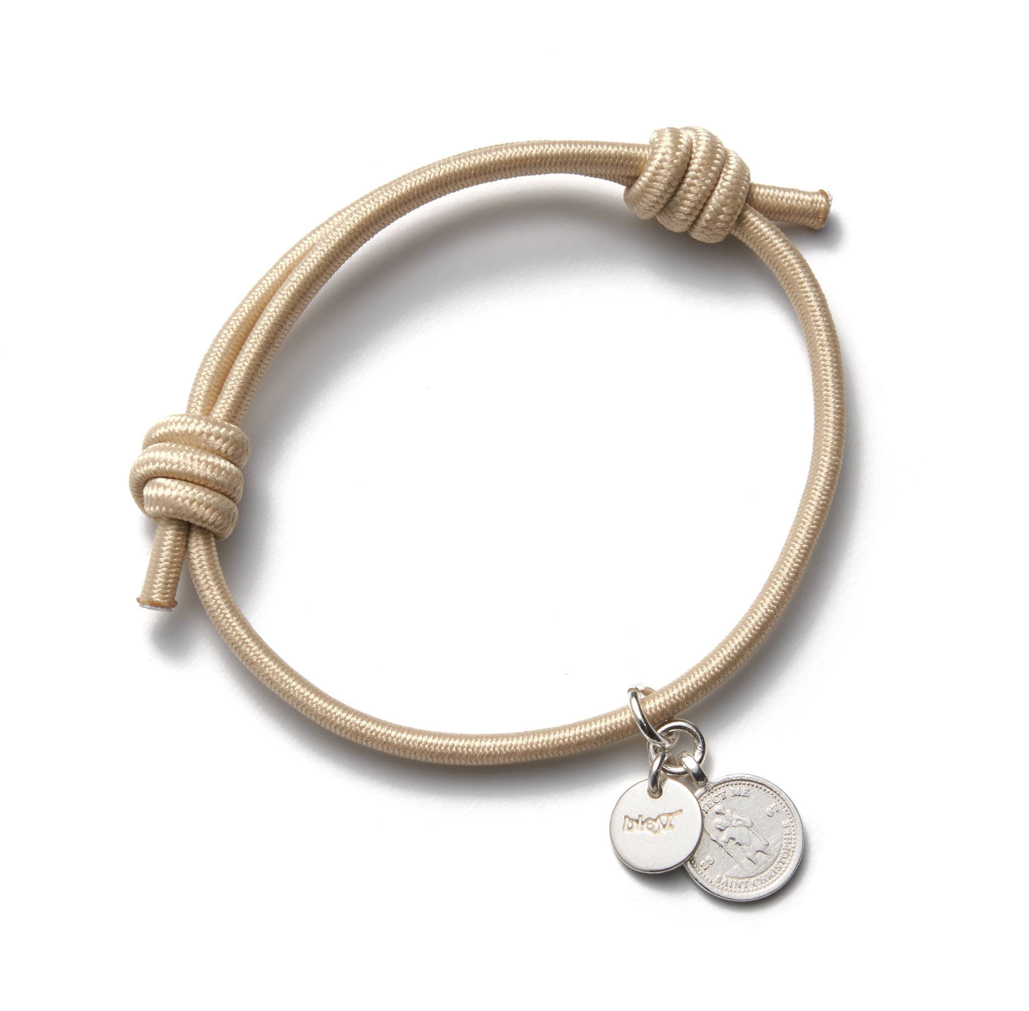 Blest. Knot Bracelet Off White with Silver Medallion