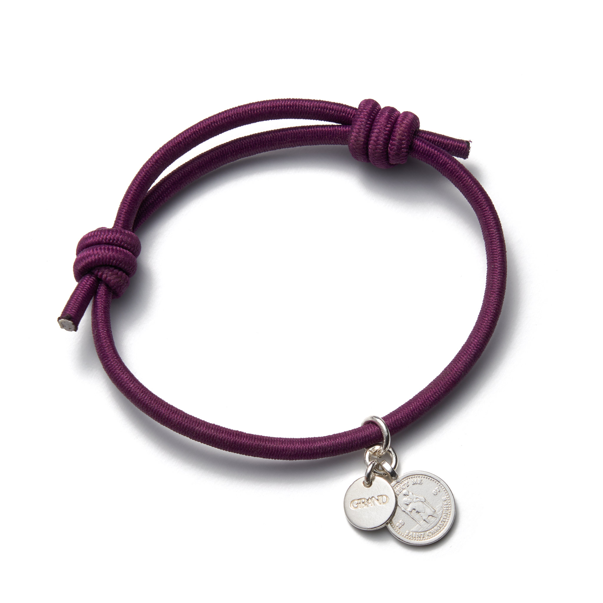 Blest. Knot Bracelet Plum Purple with Silver Medallion
